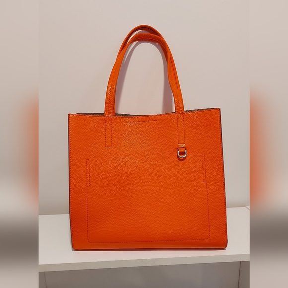 BANANA REPUBLIC pebbled italian leather orange tote bag convertible shape - Picture 7 of 15